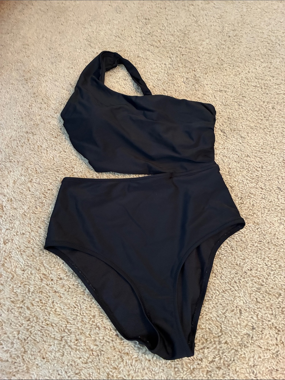 Black One-Shoulder High-Waist Women's Swimsuit (size small)